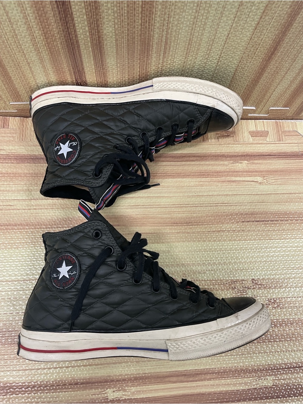 Converse Quilted High-Top Sneakers - Black with Red & Blue Accents